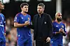 Joshua Zirkzee, Harry Maguire, Michael Carrick og Bryan Mbeumo som ser skuffet ut etter 1-1 borte mot FUlham, 20. september 2026.