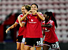 Rebeca Bernal feirer sitt første United-mål, 2-0-målet mot Sheffield United Women, 23. september 2026.