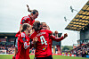 Andrea Medina jubler med Maya Le Tissier, Elisabeth Terland og Jess Park etter 2-0-målet i 2-1-seieren mot West Ham United Women, 27. september 2026.