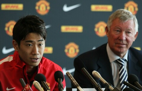 Shinji Kagawa And Nick Powell Of Manchester United Press Conference