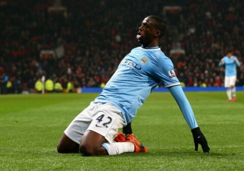 MÅLMASKINEN: Her feirer Yaya Touré målet mot Manchester United 25. mars.