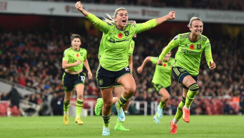 KAN BLI TOPPSCORER: Alessia Russo, her etter seiersmålet på overtid mot Arsenal på Emirates Stadium i november. russojubel191122