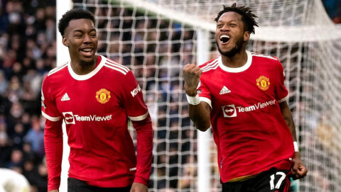 HELTER: Innbytterne Anthony Elanga og Fred, som scoret de to målene som sørget for at United vant likevel etter at Leeds først hadde slått tilbake. elangafred200222