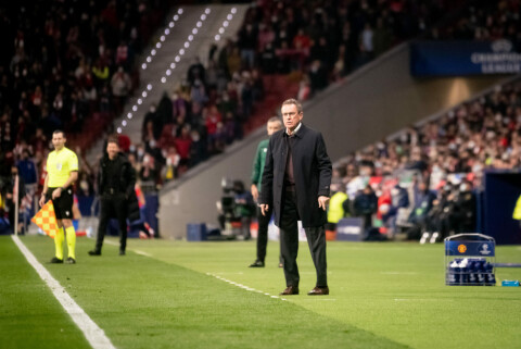 MISFORNØYD: Ralf Rangnick var ikke fornøyd med det laget leverte i førsteomgang mot Atlético Madrid. Atletico Madrid v Manchester United: Round Of Sixteen Leg One - UEFA Champions League