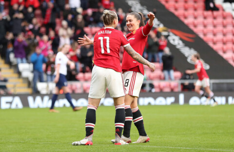 SATTE DET TREJDE: Leah Galton fikk æren av å sette Uniteds tredje og siste mål søndag. Manchester United Women v Tottenham Hotspur Women - Barclays FA Women's Super League