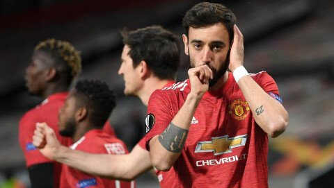 TOMÅLSSCORER: Bruno Fernandes leverte også fire målpoeng da Roma ble overkjørt på Old Trafford. Bruno123
