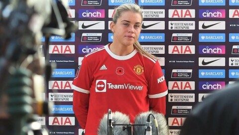 SNAKKET MED JOURNALISTENE ETTER SKUFFELSEN: Alessia Russo. Tottenham Hotspur Women v Manchester United Women - Barclays FA Women's Super League