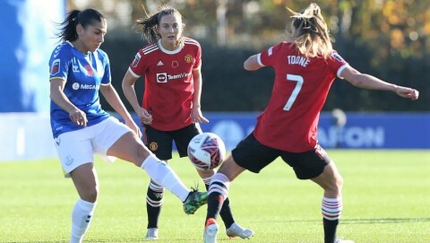 KAN FÅ SJANSEN MOT BYRIVALEN: Vilde Bøe Risa. Everton Women v Manchester United Women - Barclays FA Women's Super League
