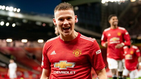 BEDRE TIDER: Scott McTominay etter sitt andre mål i hatoppgjøret mot Leeds i desember. Manchester United v Leeds United - Premier League