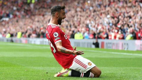 TRE MÅL: Bruno Fernandes med en vill sesongstart. BFer ja