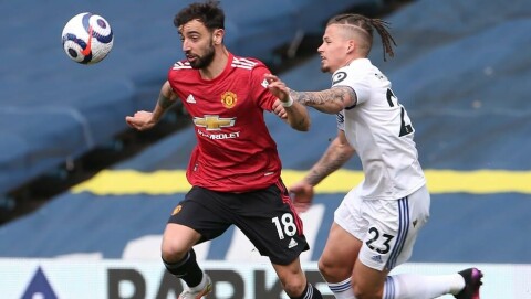 KLARTE IKKE Å AVGJØRE: Men nå må Bruno Fernandes og resten av United se mot Europa League, mener Luke Shaw. Bruno Fernandes