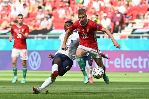 BOMMET: Pogba fikk muligheten til å skyte fra distanse i den andre omgangen, men skled i avslutningsøyeblikket. Hungary v France - UEFA Euro 2020: Group F