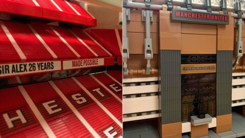 DETALJERT: Sir Alex Ferguson stand og bannerne inne på selve arenaen er selvsagt på plass.