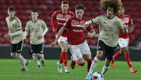 GOD IGJEN: 16 år gamle Hannibal Mejbri satte fart på United da han kom innpå mot Middlesbrough.