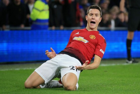 MANGE ØYEBLIKK: Herrera var med på mye i United. Her har han akkurat scoret i Solskjærs første kamp som United-manager mot Cardiff.