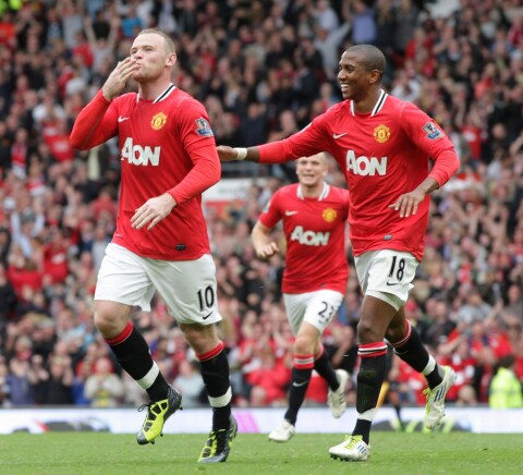 HATTRICK: Wayne Rooney feirer ett av sine tre mål mot Arsenal i 2011.