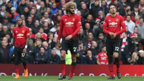Fred, Fellaini og Chris Smalling, mot Wolverhampton på Old Trafford, september 2018.
