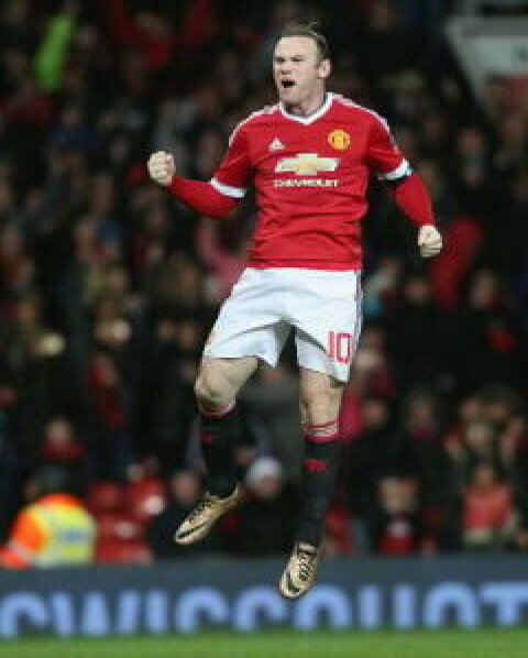 MANCHESTER, ENGLAND - JANUARY 09: Wayne Rooney of Manchester United celebrates scoring their first goal during the Emirates FA Cup Third Round match between Manchester United and Sheffield United at Old Trafford on January 9, 2016 in Manchester, England. (Photo by John Peters/Man Utd via Getty Images)