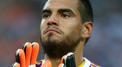 SAO PAULO, BRAZIL - JULY 09: Sergio Romero of Argentina looks on prior to the 2014 FIFA World Cup Brazil Semi Final match between the Netherlands and Argentina at Arena de Sao Paulo on July 9, 2014 in Sao Paulo, Brazil. (Photo by Ronald Martinez/Getty Images)