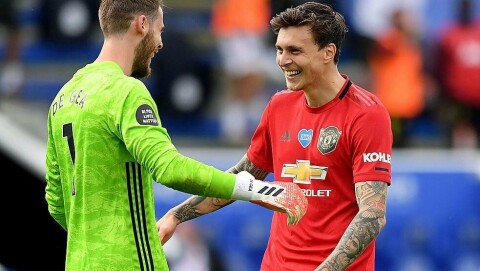 JUBEL: Den viktigste borteseieren var mot Leicester i sommer, da United sikret Champions League-plass med 2-0-seieren på King Power Stadium.