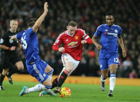 MANCHESTER, ENGLAND - DECEMBER 28: Wayne Rooney of Manchester United in action with John Terry of Chelsea during the Barclays Premier League match between Manchester United and Chelsea at Old Trafford on December 28, 2015 in Manchester, England. (Photo by Tom Purslow/Man Utd via Getty Images)