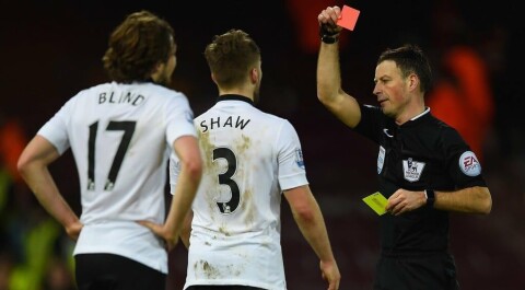 RØDT: Luke Shaw. during the Barclays Premier League match between West Ham United and Manchester United at Boleyn Ground on February 8, 2015 in London, England.