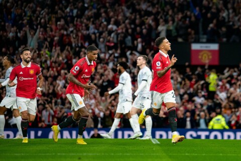 1-0: Jadon Sancho sendte United i ledelsen med en vakker scoring etter et kvarter. Manchester United v Liverpool FC - Premier League