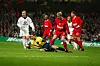 Jerzy Dudek of Liverpool makes an important save