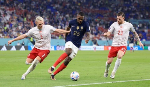 MARCUS THURAM: Vrien å spille mot, her fra gruppespillkampen mot Danmark. France v Denmark: Group D - FIFA World Cup Qatar 2022