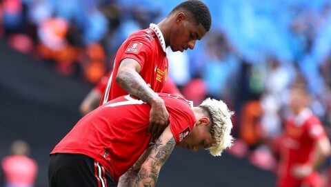 FÅR TRØST AV RASHFORD: Alejandro Garnacho kom inn da City-spillerne begynte å bli litt slitne, og skapte trøbbel, men fikk ikke uttelling denne gangen. rashgarnacho030623