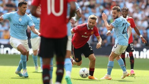 KLARTE SEG BRA I FA-CUPFINALEN: Luke Shaw. Manchester City v Manchester United: Emirates FA Cup Final