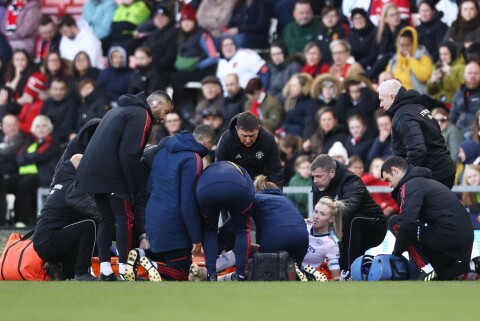 MÅTTE UT MED SKADE: England-kaptein Leah Williamson. Manchester United v Arsenal - Barclays Women's Super League