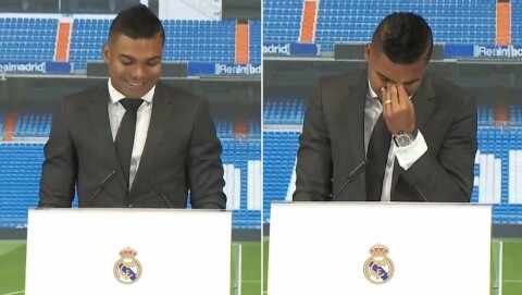 TÅREVÅT AVSKJED: Det var ikke enkelt for Casemiro å forlate Real Madrid. Skjermbilder fra: https://twitter.com/realmadriden casemiroavskjed220822