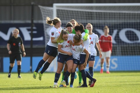 UTLIGNING PÅ OVERTID: Tottenham utlignet på overtid mot United i november. Tottenham Hotspur Women v Manchester United Women - Barclays FA Women's Super League