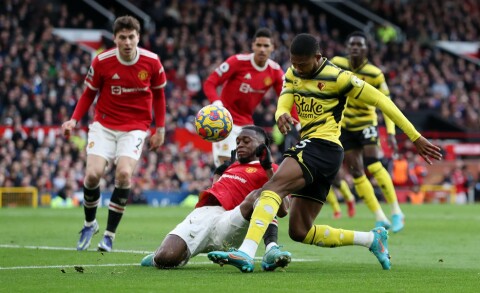 STOPPET WATFORD: Det ble bare ett poeng mot Watford, men Aaron Wan-Bissaka og forsvarskollegene sørget i alle fall for å holde nullen. Manchester United v Watford - Premier League